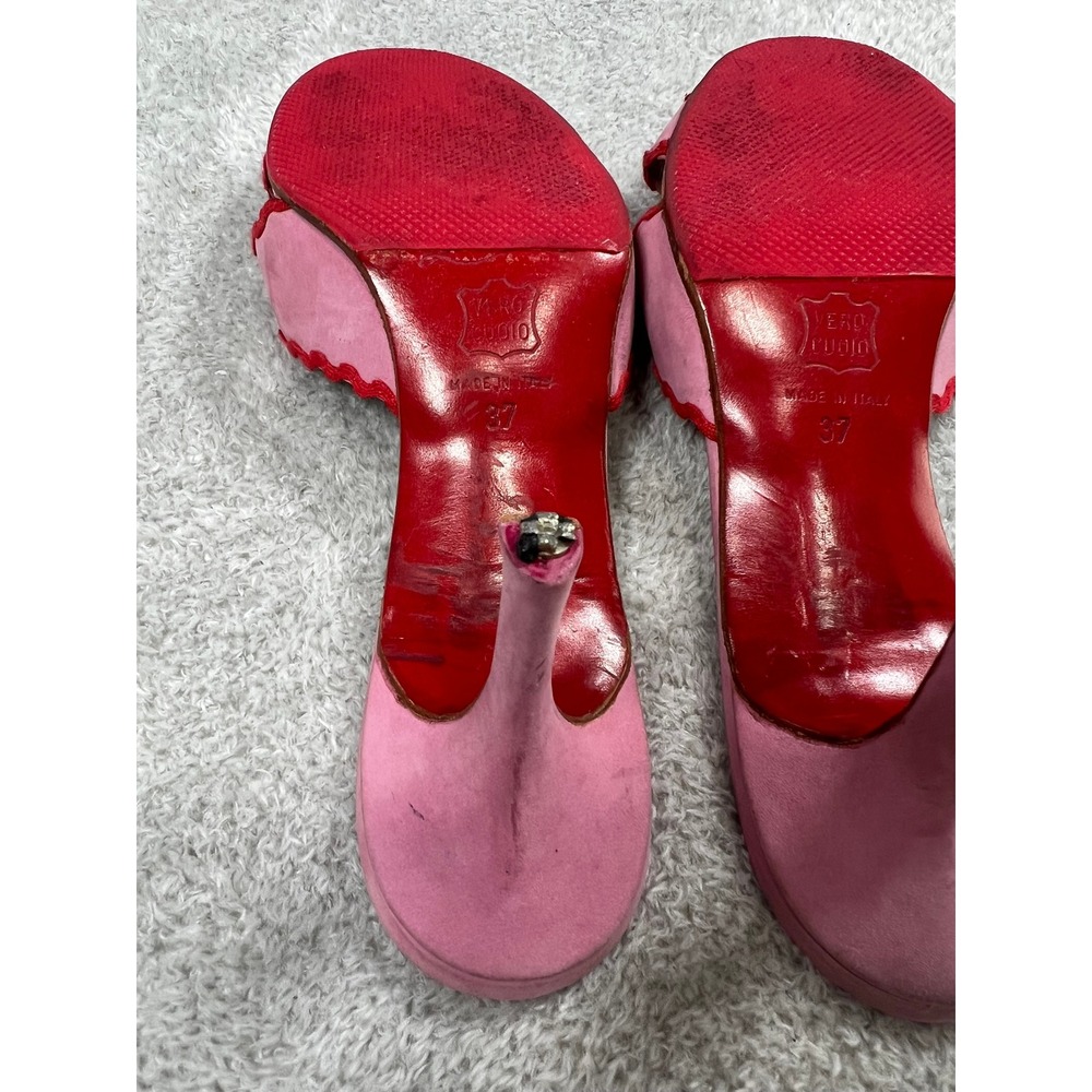 Christian Louboutin Vintage Pink Suede Scalloped Crisscross Rare Red Bottoms 37 - Picture 7 of 10